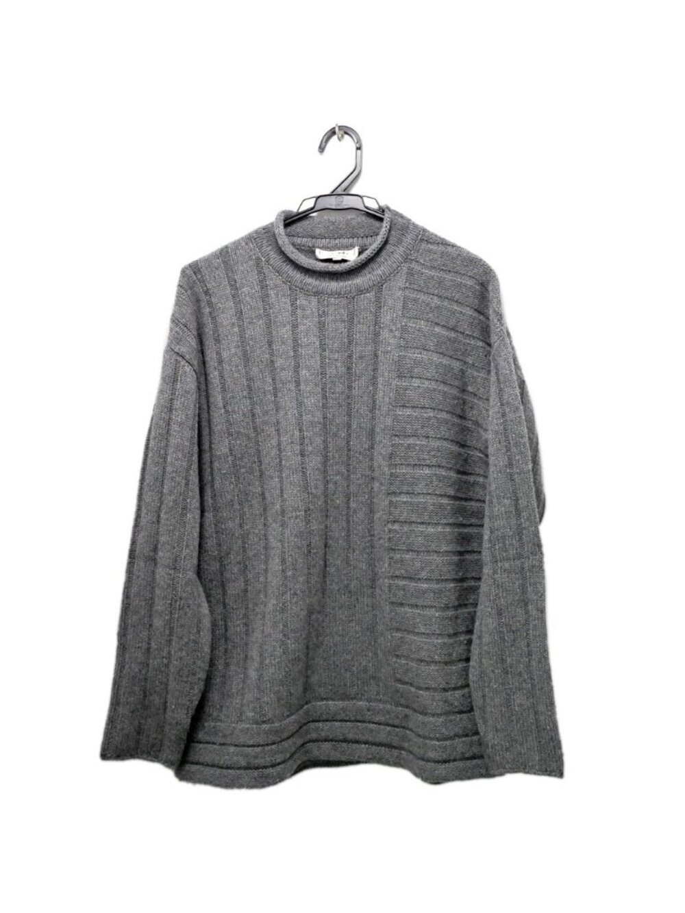 Hermes Long Sleeve Knit Gray Top Sweater Petite High Neck Crew Cashmere M